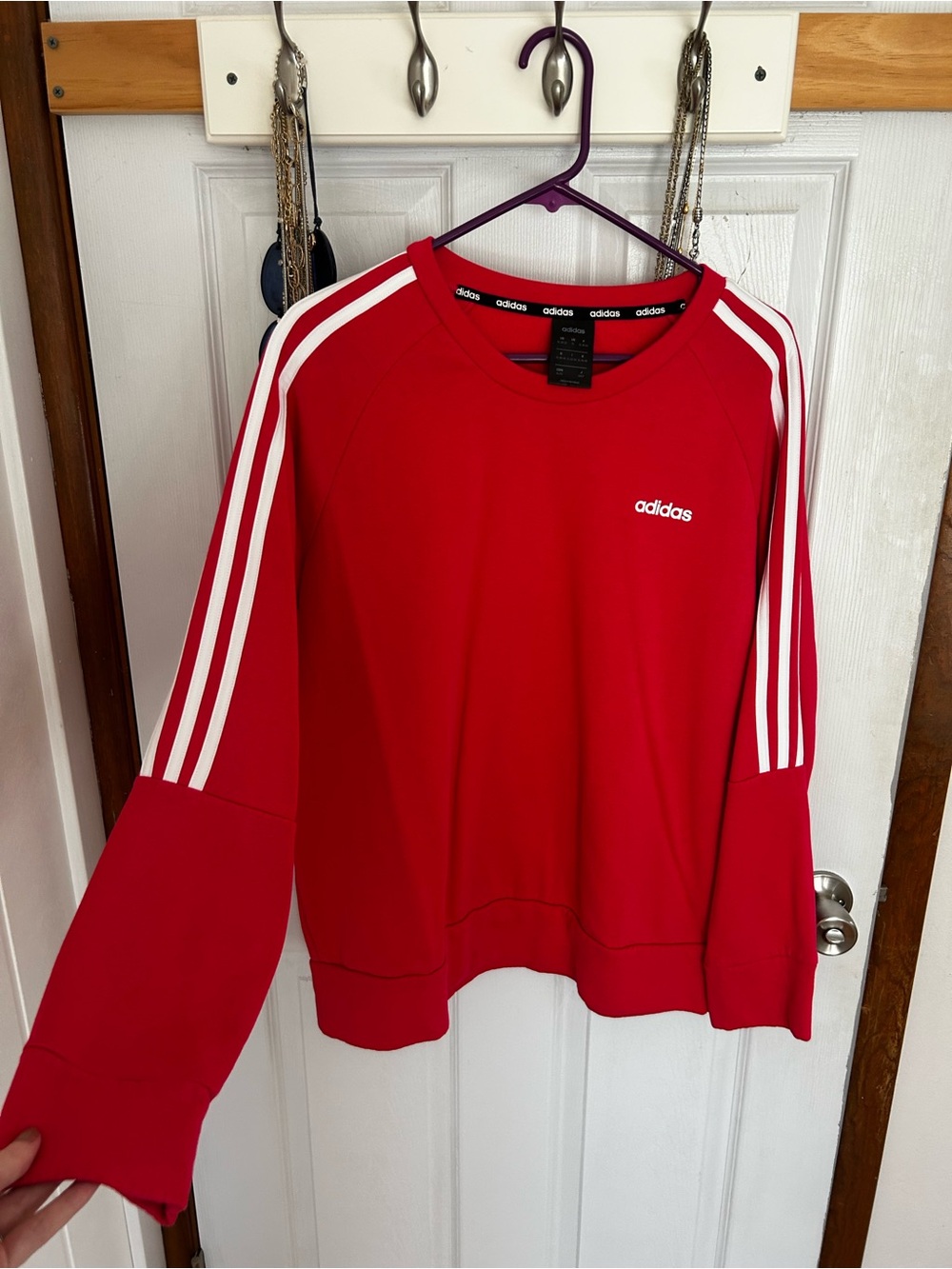 adidas Women's Hot Pink Classic 3-Stripes Crew Sweater